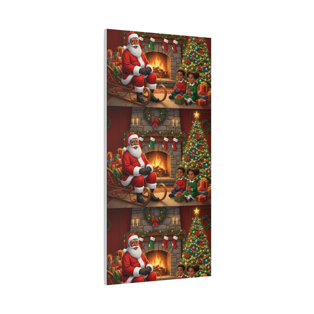 Christmas Santa Visit Canvas — Kids by the Fireplace Holiday Wall Art