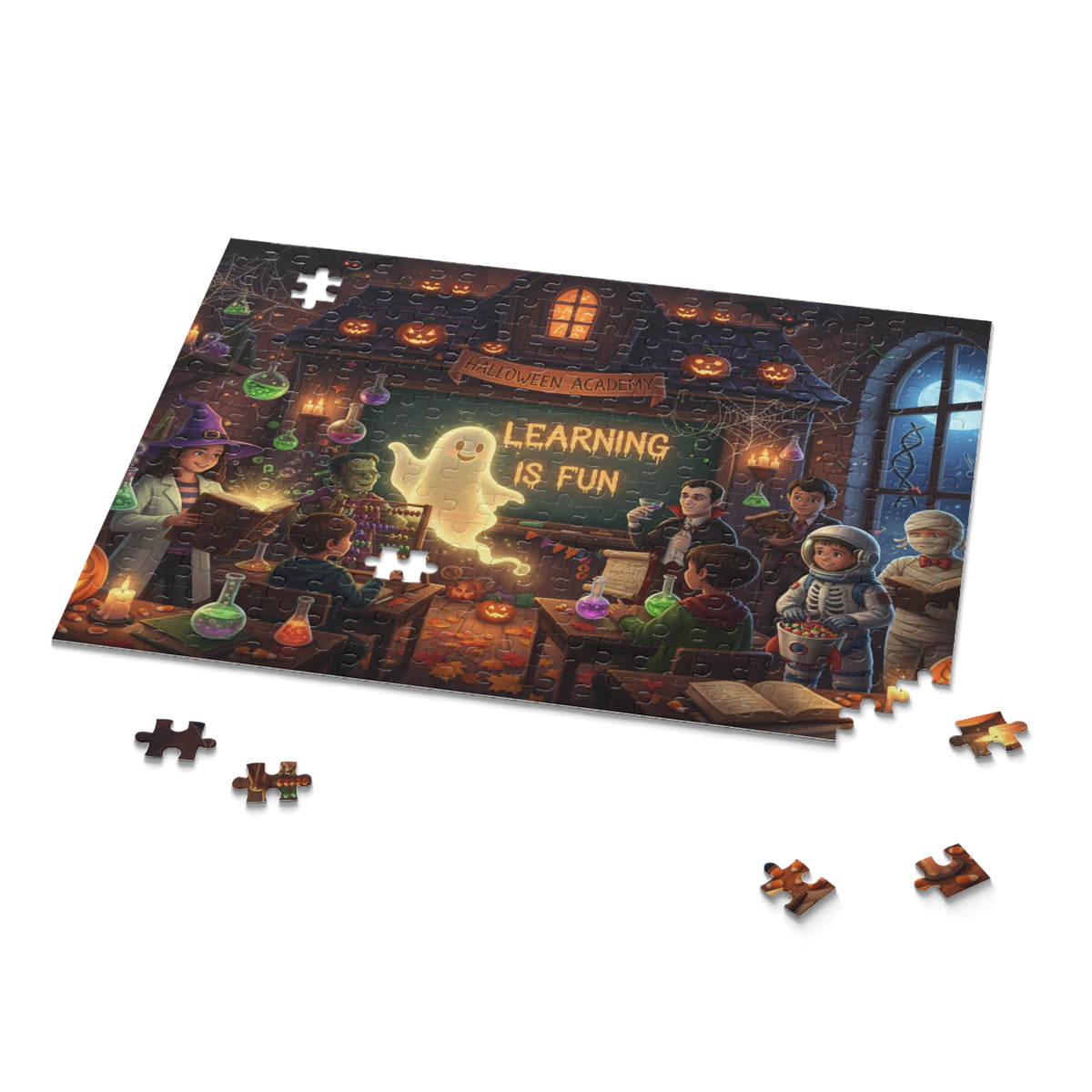 Halloween Classroom Puzzle — “Learning Is Fun” 120/252/500-Piece Jigsaw