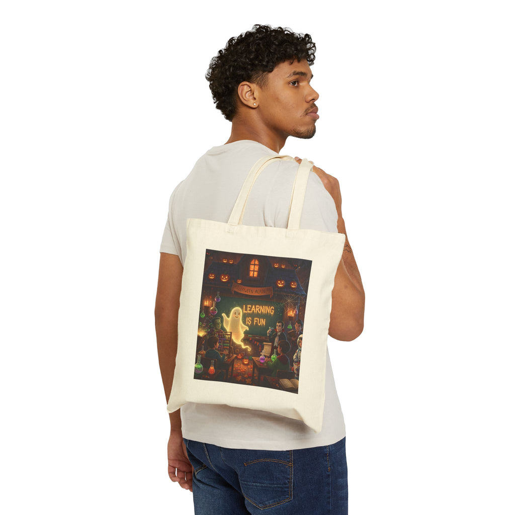 Tote Bag — 'Learning Is Fun' Halloween Classroom Cotton Canvas Tote