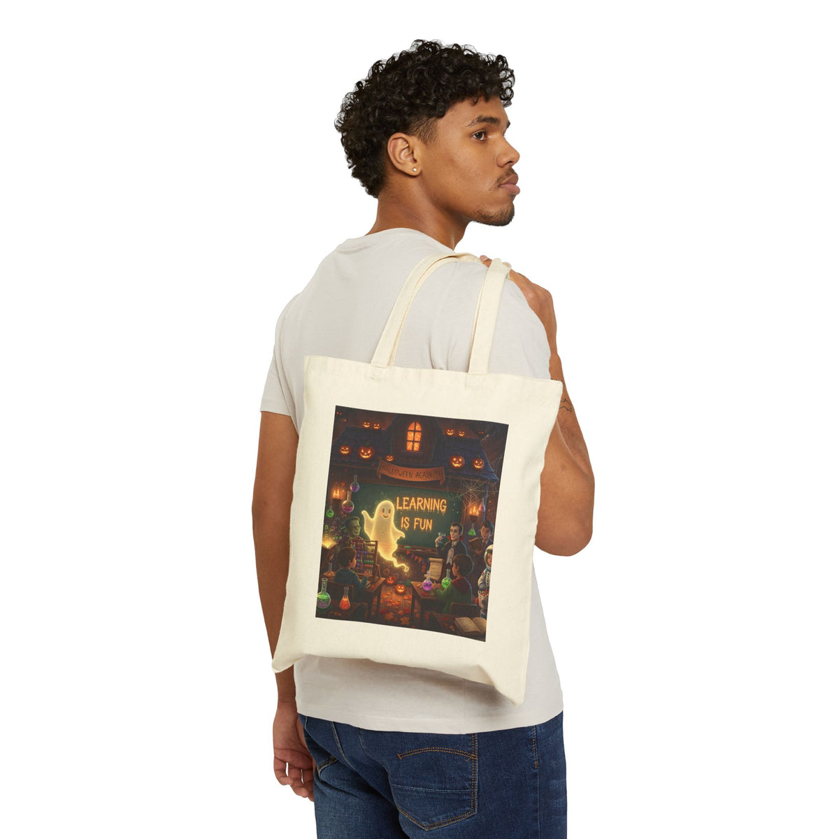Tote Bag — 'Learning Is Fun' Halloween Classroom Cotton Canvas Tote