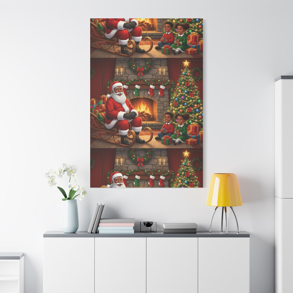 Christmas Santa Visit Canvas — Kids by the Fireplace Holiday Wall Art
