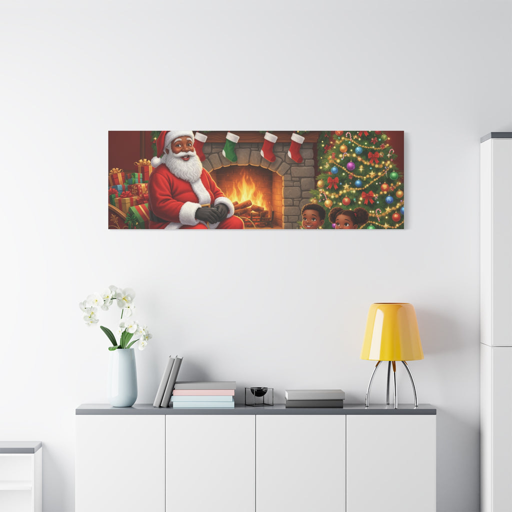 Christmas Santa Visit Canvas — Kids by the Fireplace Holiday Wall Art