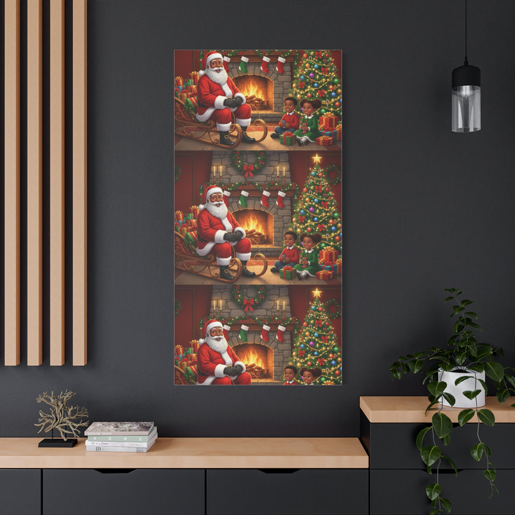 Christmas Santa Visit Canvas — Kids by the Fireplace Holiday Wall Art
