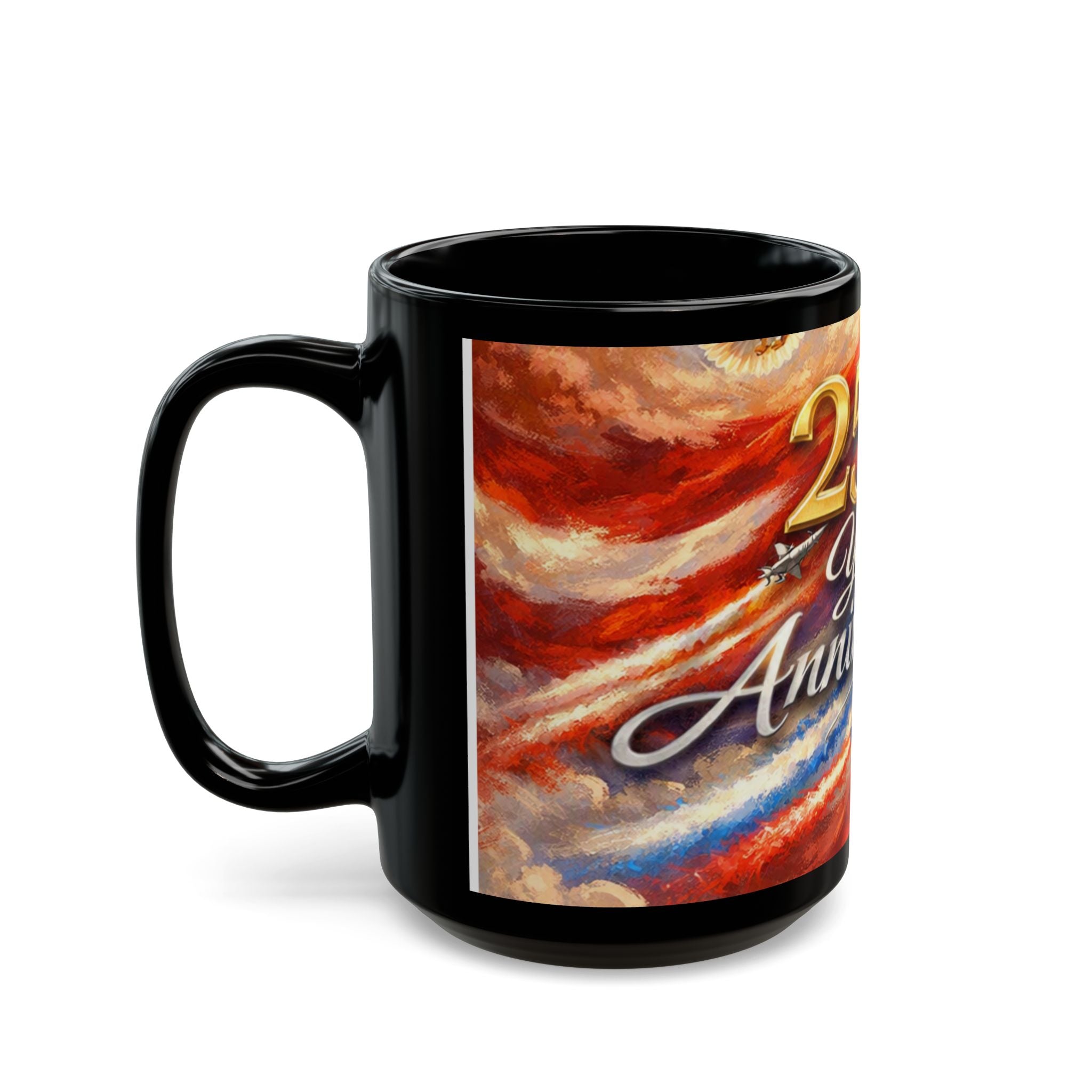 250 Year Anniversary Black Mug — Patriotic American Flag Commemorative Coffee Cup