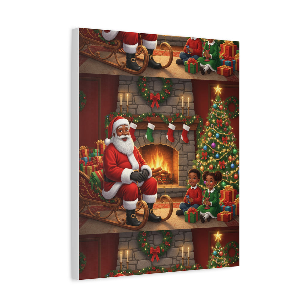 Christmas Santa Visit Canvas — Kids by the Fireplace Holiday Wall Art