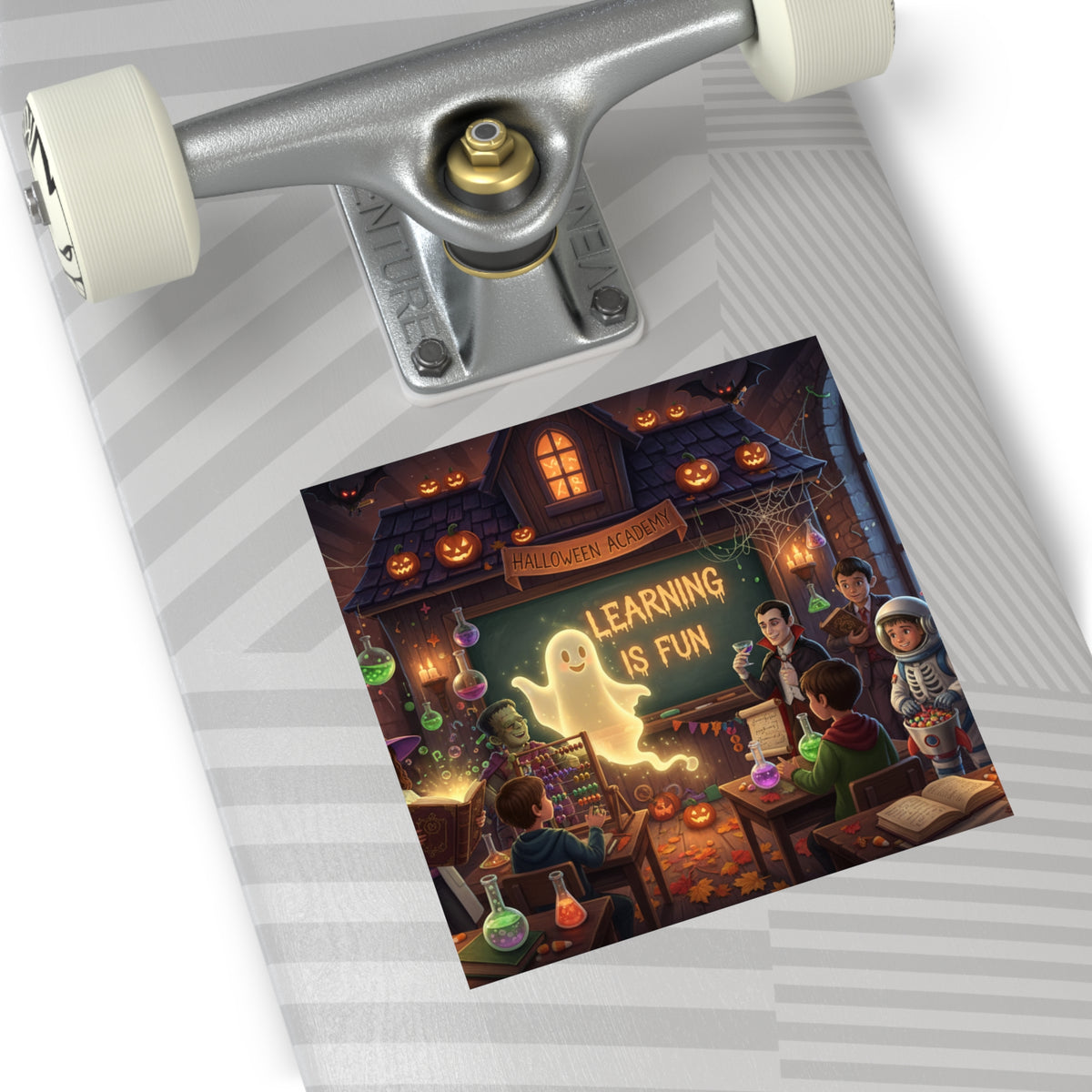 Halloween Classroom Sticker — "Learning Is Fun" Square Vinyl Sticker