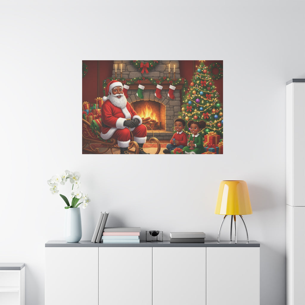 Christmas Santa Visit Canvas — Kids by the Fireplace Holiday Wall Art