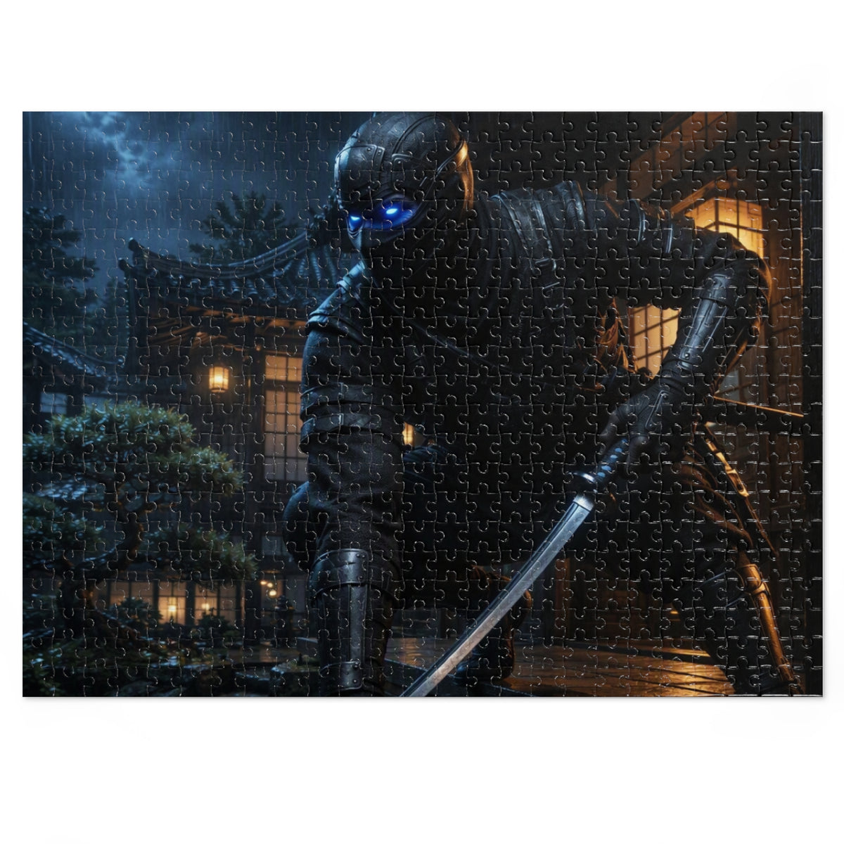 Ninja Night 500-Piece Jigsaw Puzzle with Tin — Stealth Samurai Sword Scene