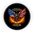 Wall Clock — Wings of Freedom Armor of Honor Patriotic American Eagle Flame Clock
