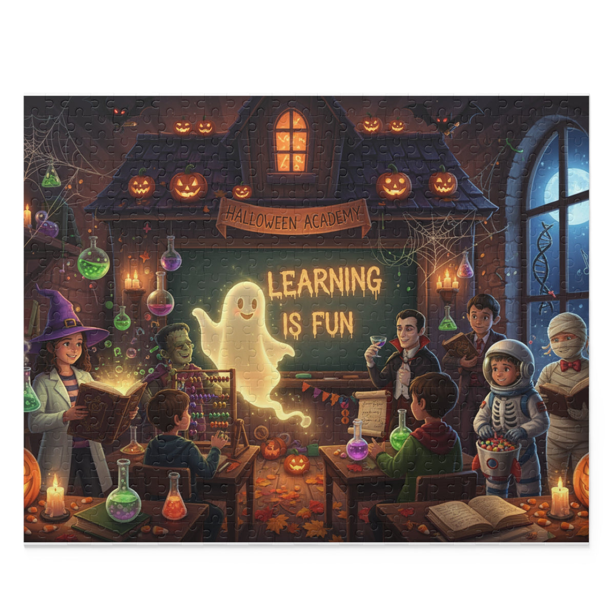 Halloween Classroom Puzzle — “Learning Is Fun” 120/252/500-Piece Jigsaw