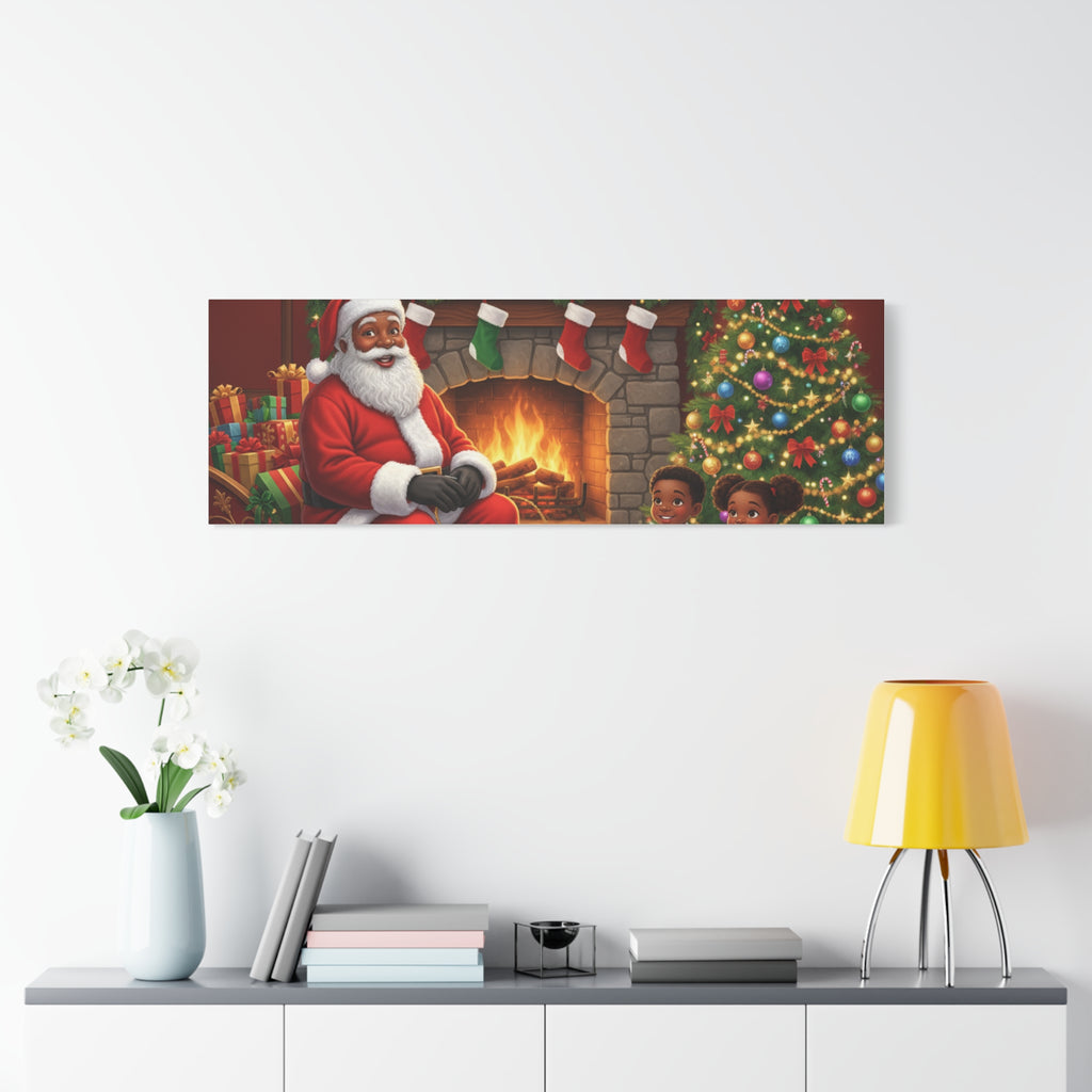 Christmas Santa Visit Canvas — Kids by the Fireplace Holiday Wall Art