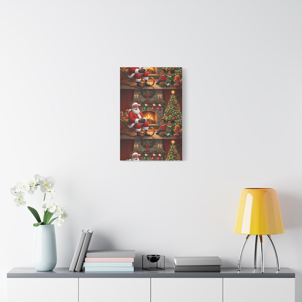 Christmas Santa Visit Canvas — Kids by the Fireplace Holiday Wall Art