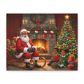 Christmas Santa Visit Canvas — Kids by the Fireplace Holiday Wall Art