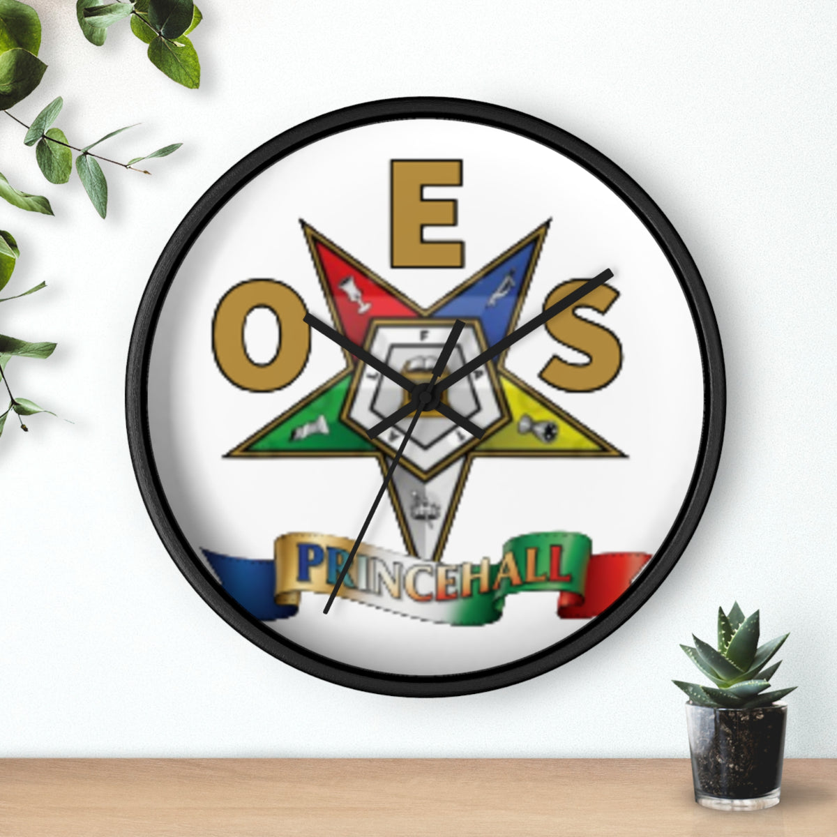 Prince Hall OES Star Wall Clock — Eastern Star Masonic Lodge Emblem Clock