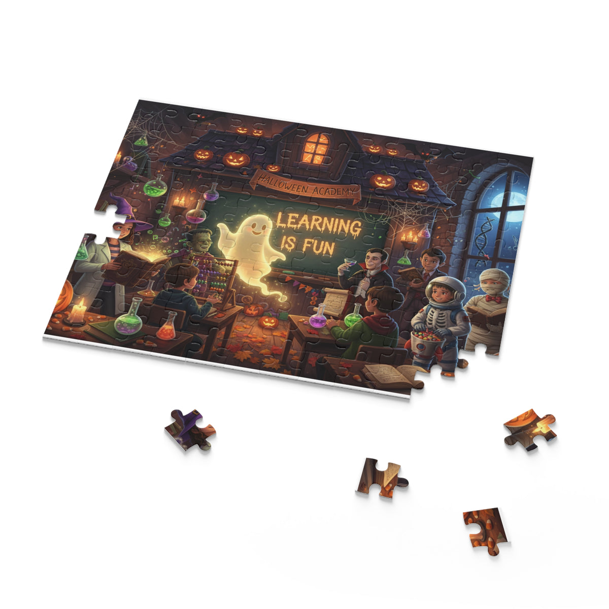 Halloween Classroom Puzzle — “Learning Is Fun” 120/252/500-Piece Jigsaw
