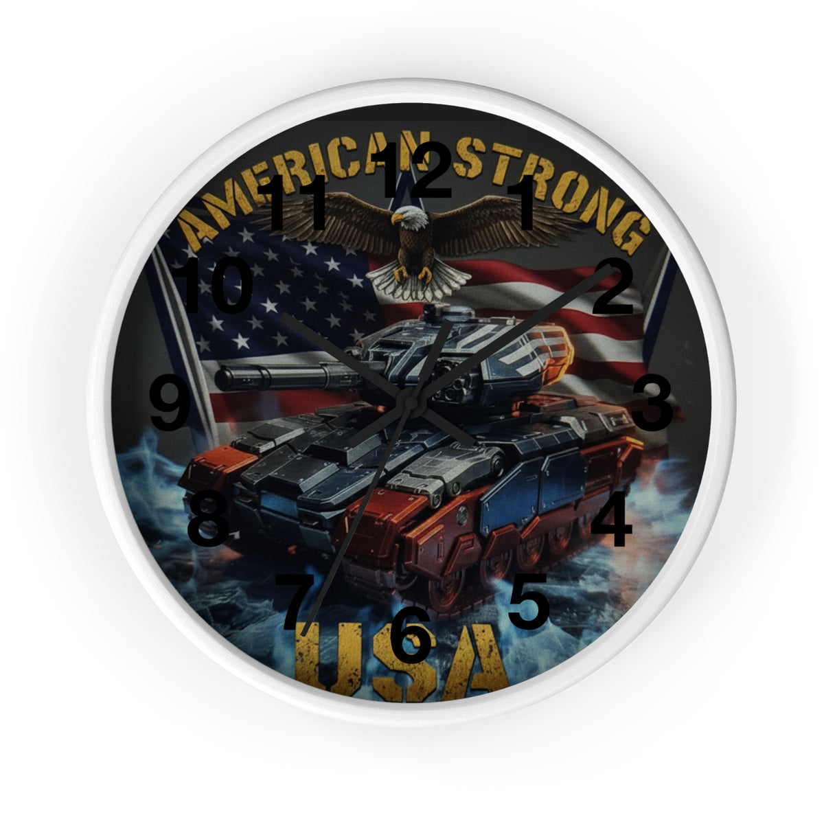 American Strong USA Tank Wall Clock — Patriotic Military Home Decor