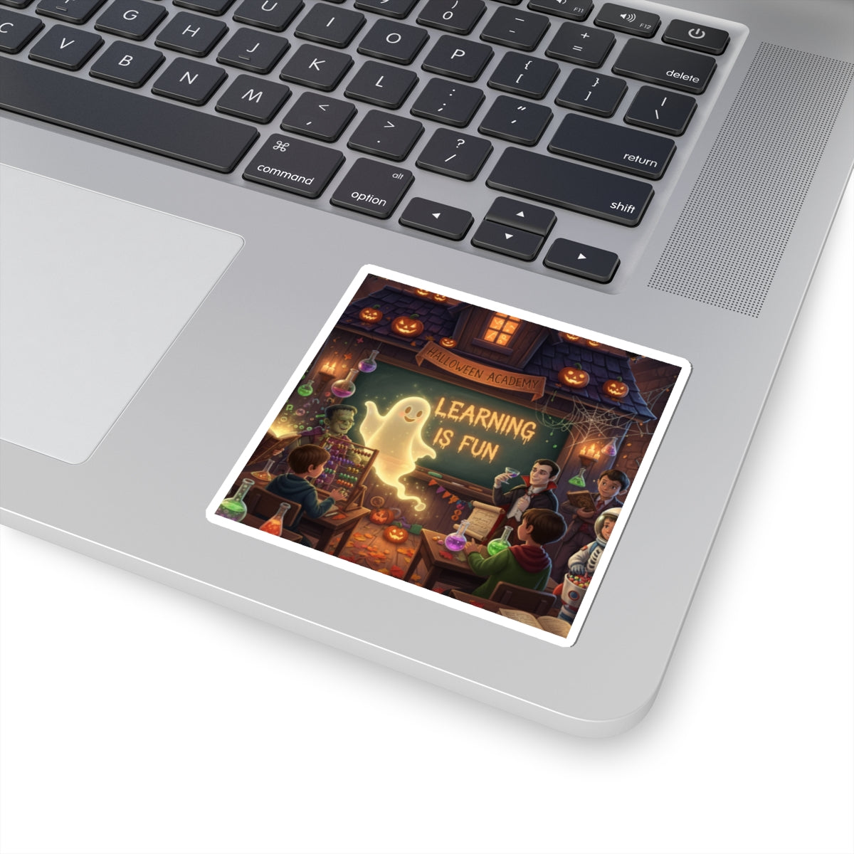 Halloween Classroom Sticker — “Learning Is Fun” Ghost Kiss-Cut Sticker