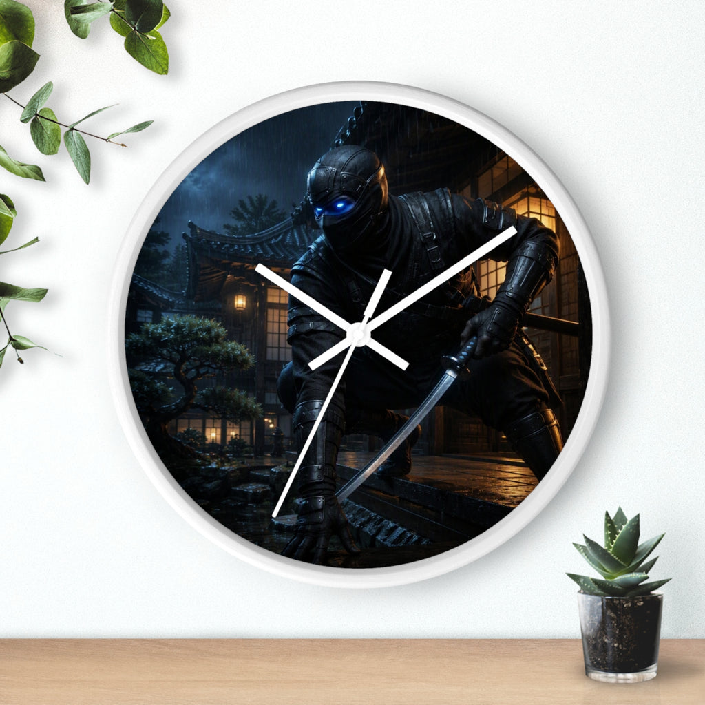 Ninja Warrior Wall Clock – Stealth Samurai Night Scene Home Decor