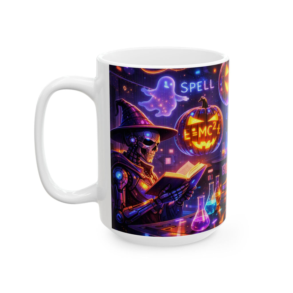 Halloween Science Pumpkin Mug — Glowing STEM & Read Lab Ceramic Coffee Cup (11oz/15oz)