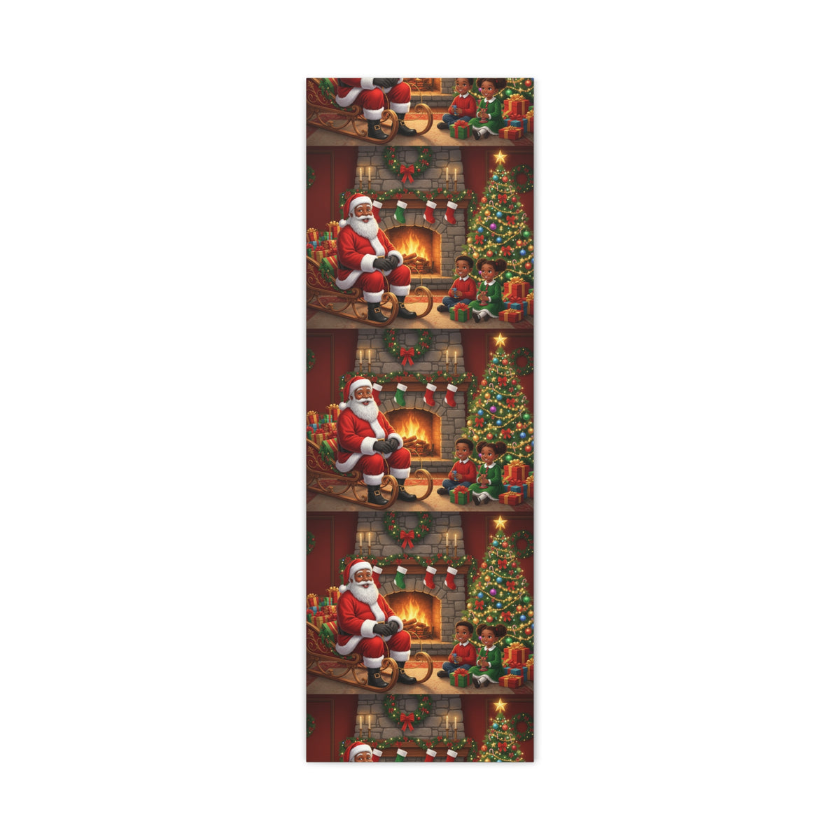 Christmas Santa Visit Canvas — Kids by the Fireplace Holiday Wall Art