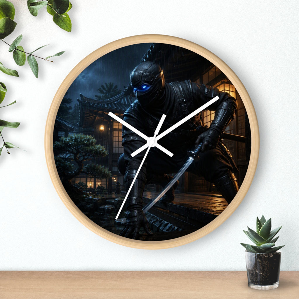 Ninja Warrior Wall Clock – Stealth Samurai Night Scene Home Decor