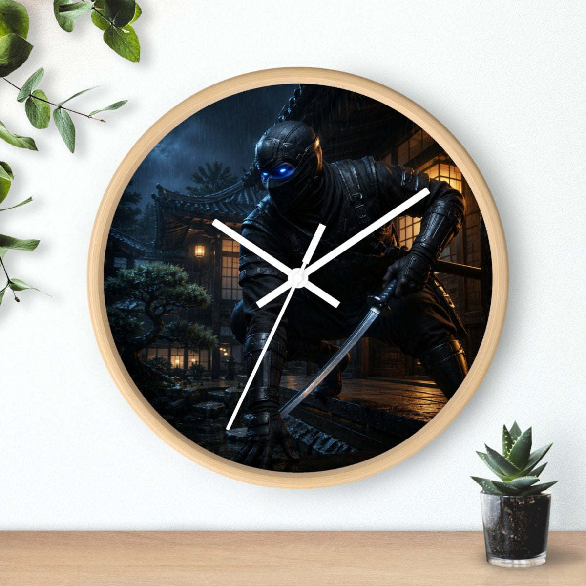 Ninja Warrior Wall Clock – Stealth Samurai Night Scene Home Decor