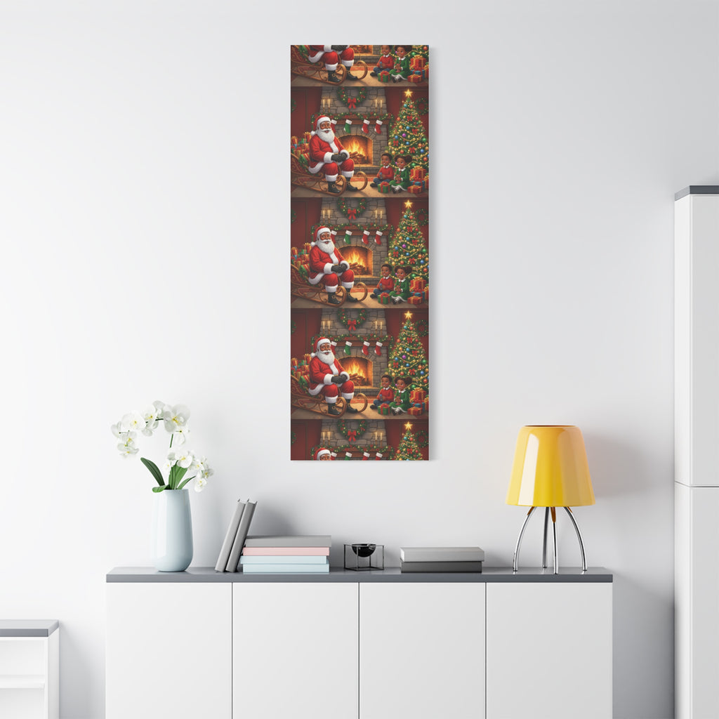 Christmas Santa Visit Canvas — Kids by the Fireplace Holiday Wall Art