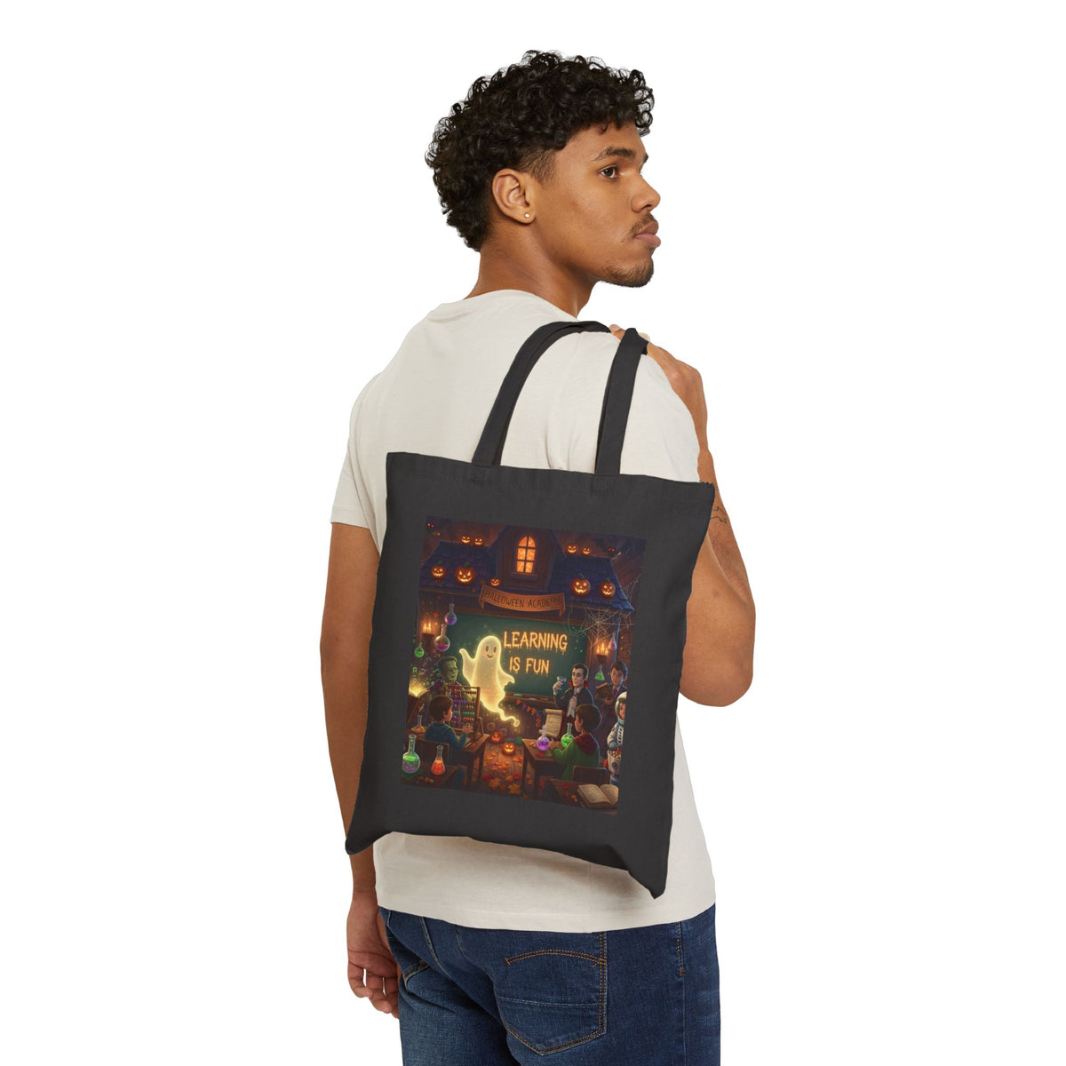 Tote Bag — 'Learning Is Fun' Halloween Classroom Cotton Canvas Tote