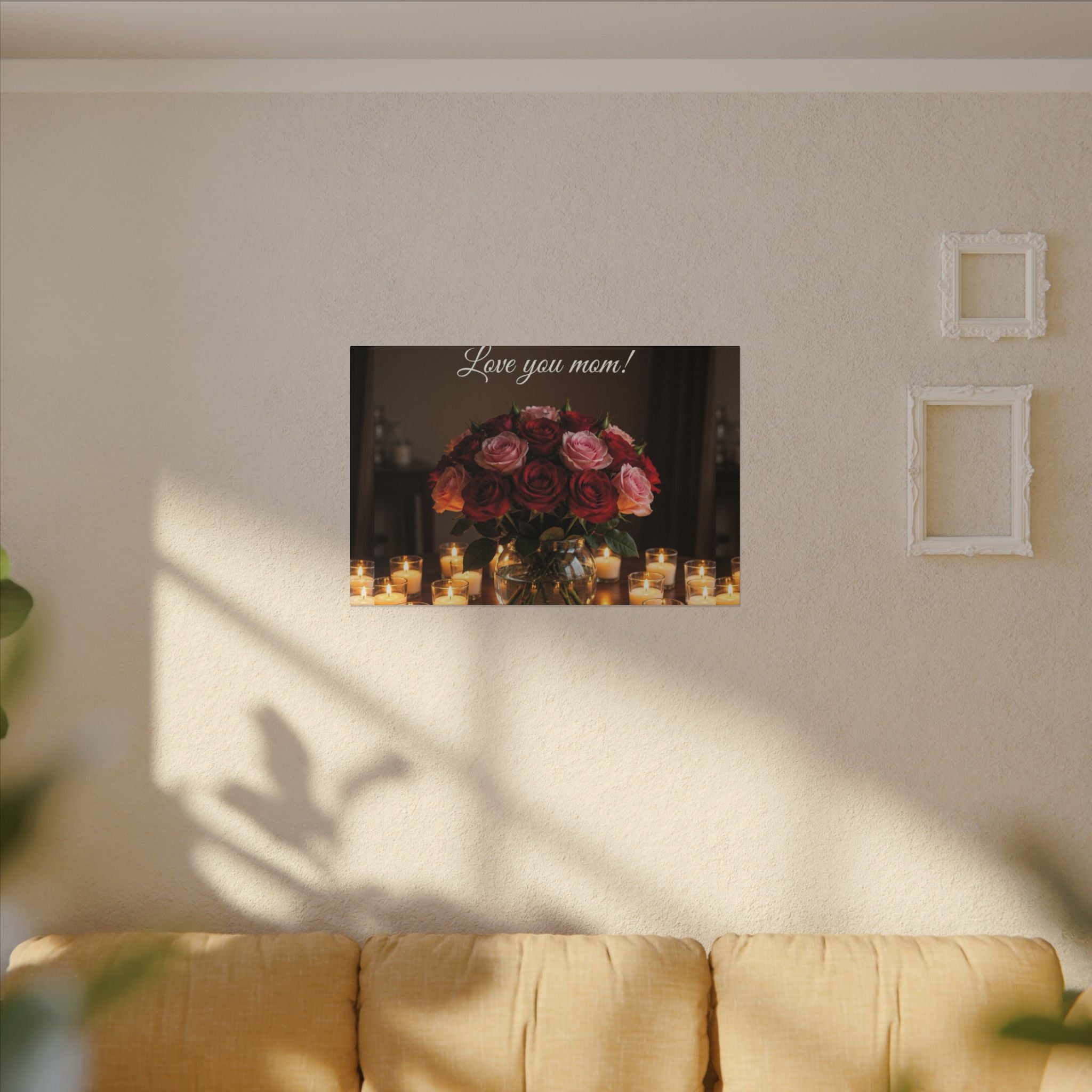 Love You Mom Floral Canvas Wall Art — Bouquet & Candles Mother's Day Gift