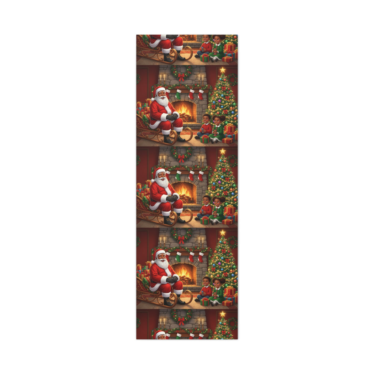 Christmas Santa Visit Canvas — Kids by the Fireplace Holiday Wall Art
