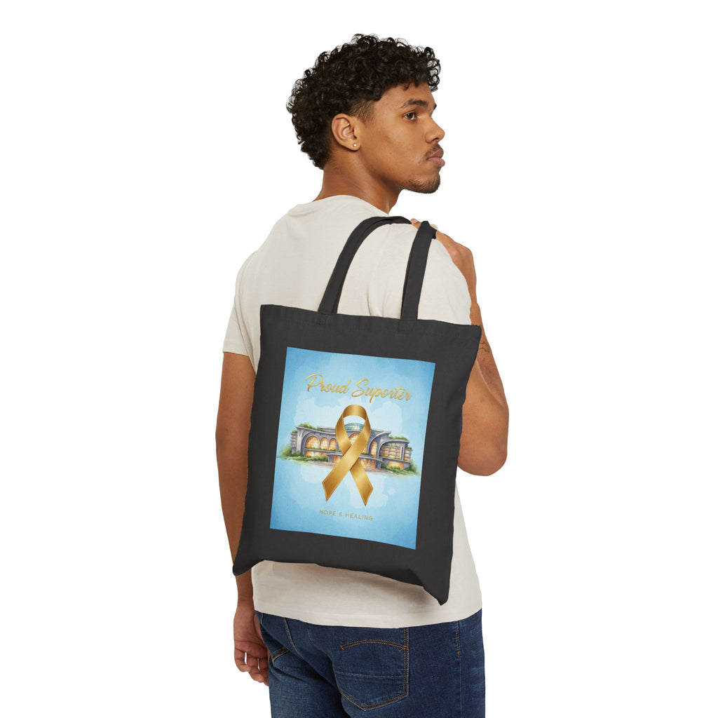 Gold Ribbon Awareness Tote Bag - Hope & Support Canvas Tote