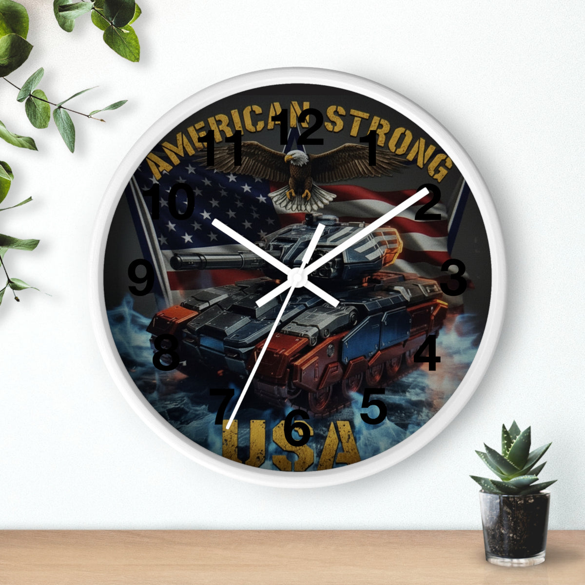 American Strong USA Tank Wall Clock — Patriotic Military Home Decor