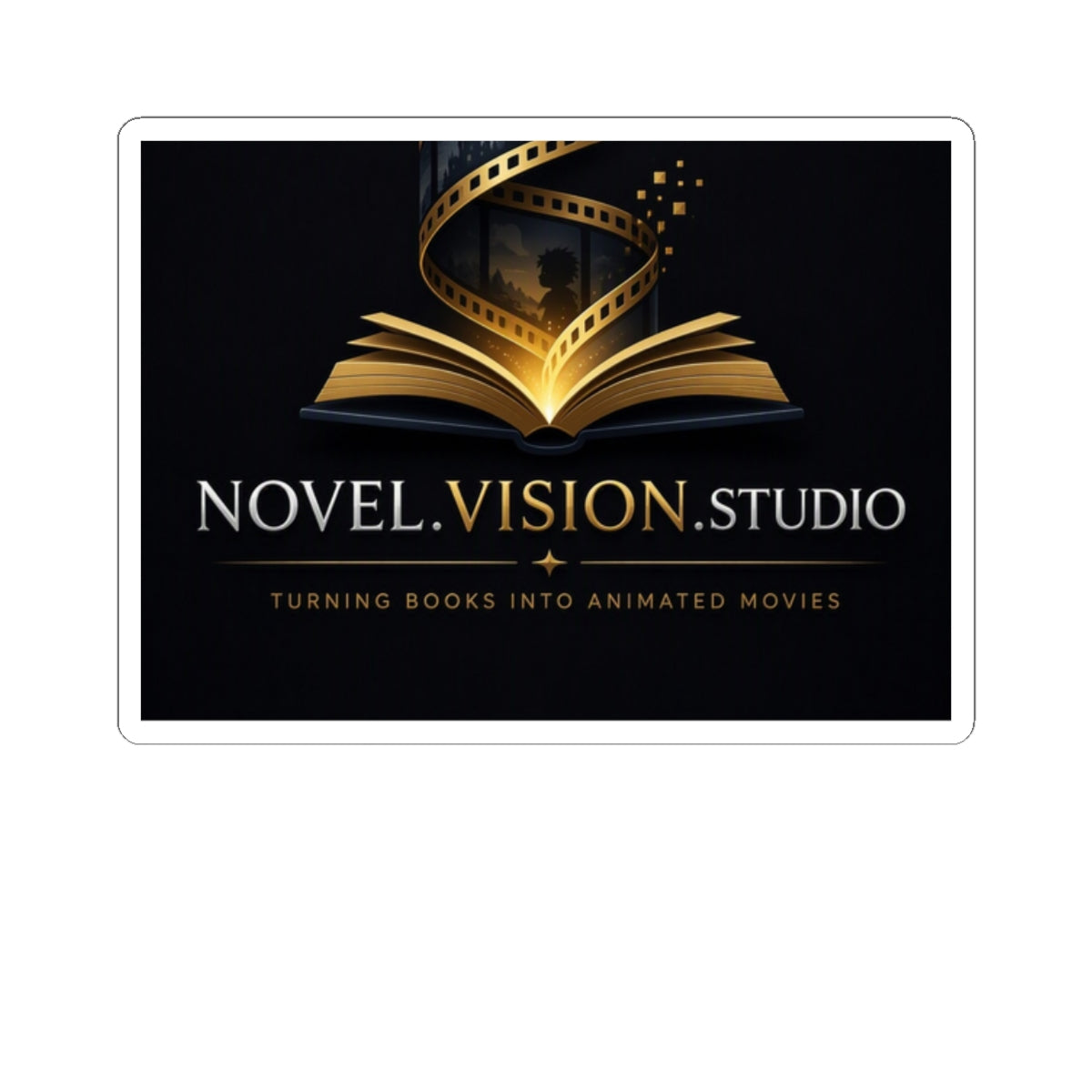 Novel Vision Studio Logo Sticker — Kiss-Cut Book-to-Film Branding Sticker