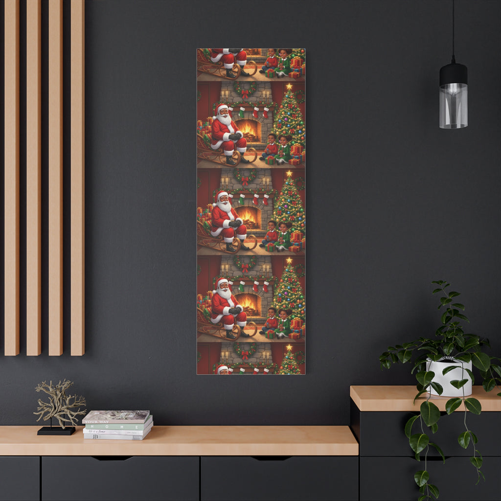 Christmas Santa Visit Canvas — Kids by the Fireplace Holiday Wall Art