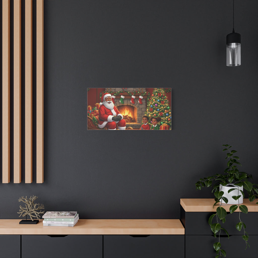 Christmas Santa Visit Canvas — Kids by the Fireplace Holiday Wall Art