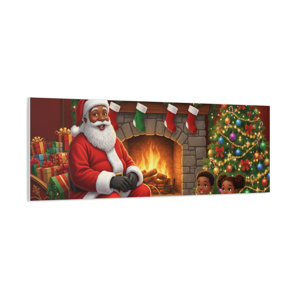 Christmas Santa Visit Canvas — Kids by the Fireplace Holiday Wall Art