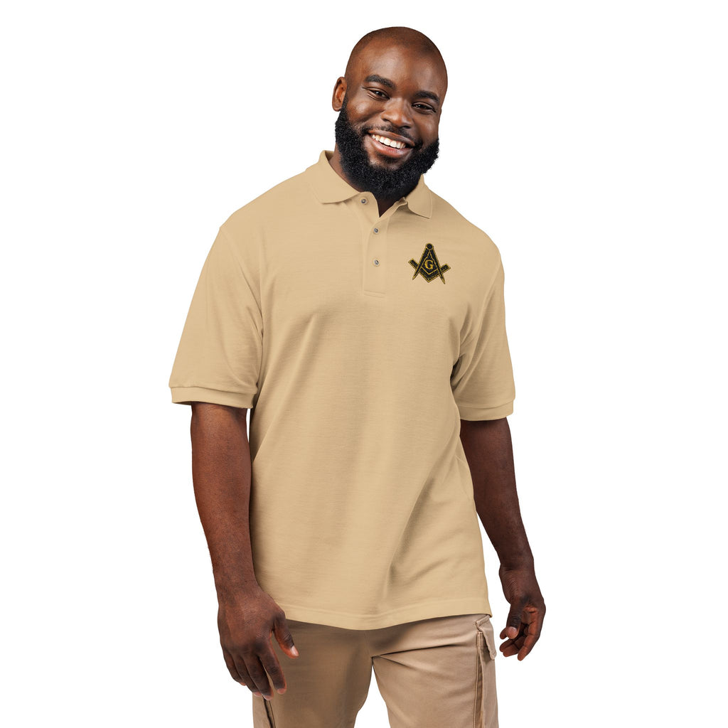 Masonic-Embroidered Gold Fleur-de-Lis Polo Shirt