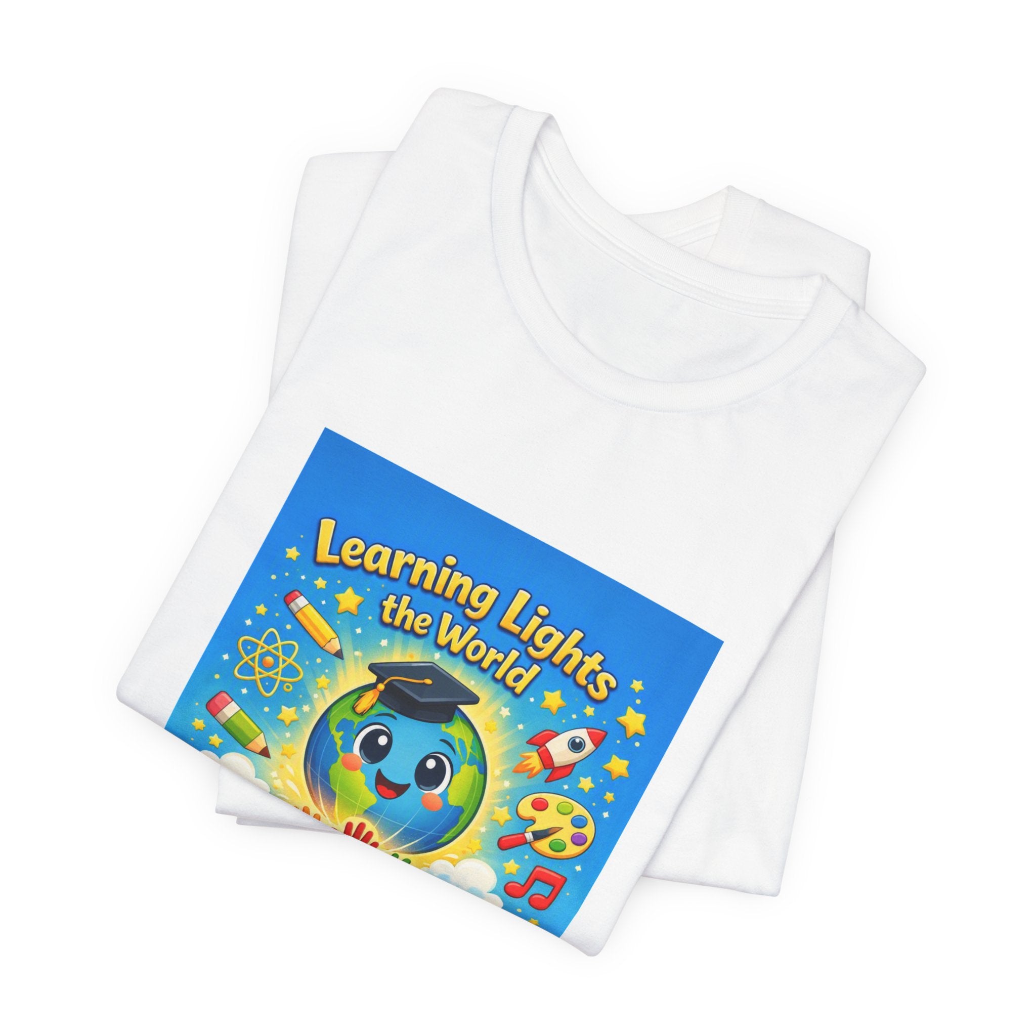 Kids Learning Tee — "Learning Lights the World" Educational Graphic T-Shirt
