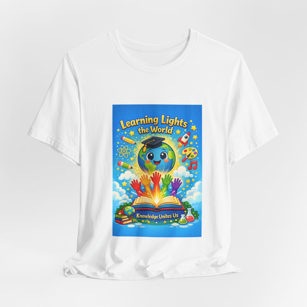 Kids Learning Tee — "Learning Lights the World" Educational Graphic T-Shirt