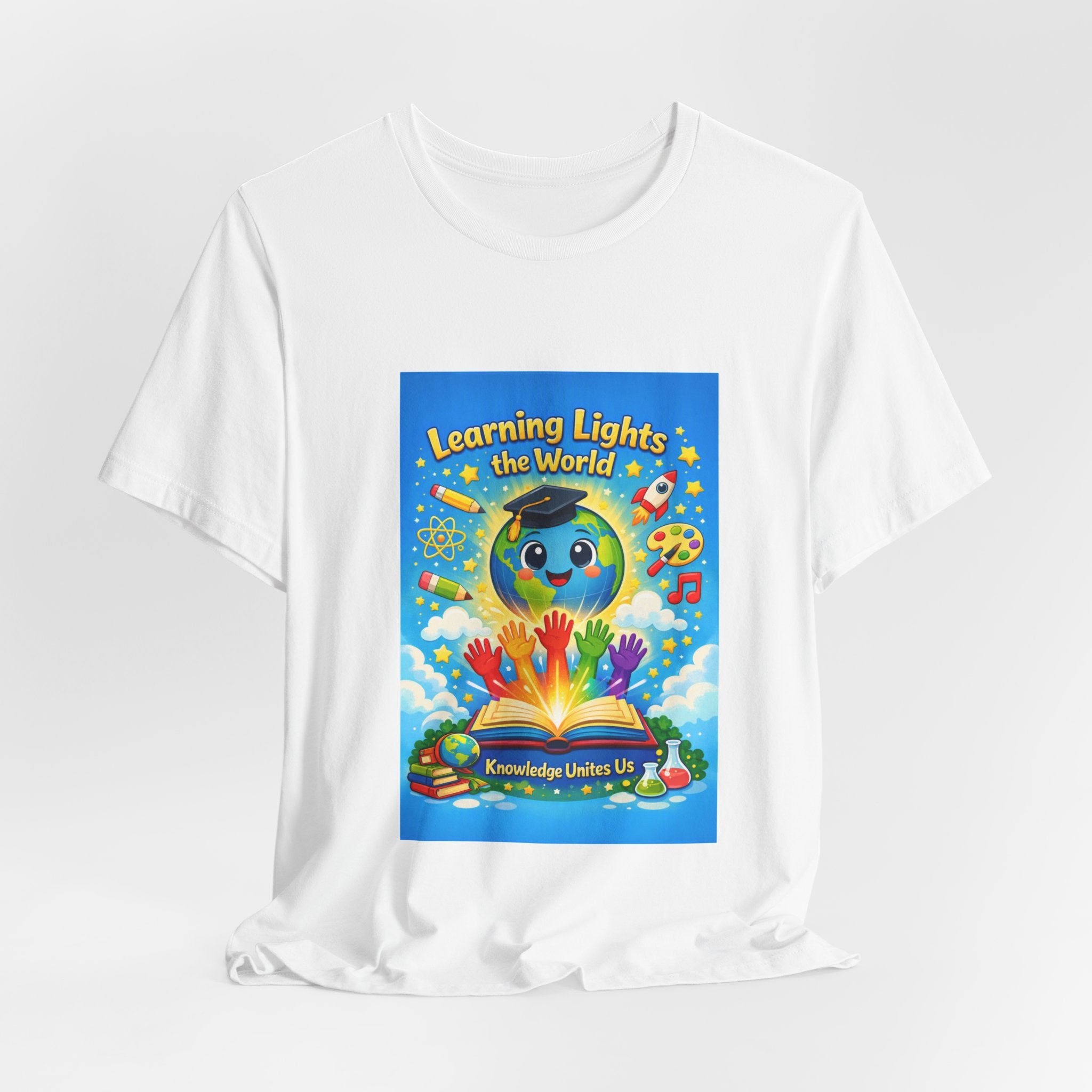 Kids Learning Tee — "Learning Lights the World" Educational Graphic T-Shirt