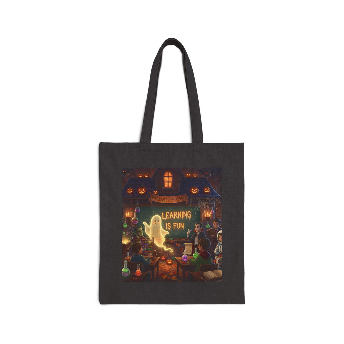 Tote Bag — 'Learning Is Fun' Halloween Classroom Cotton Canvas Tote