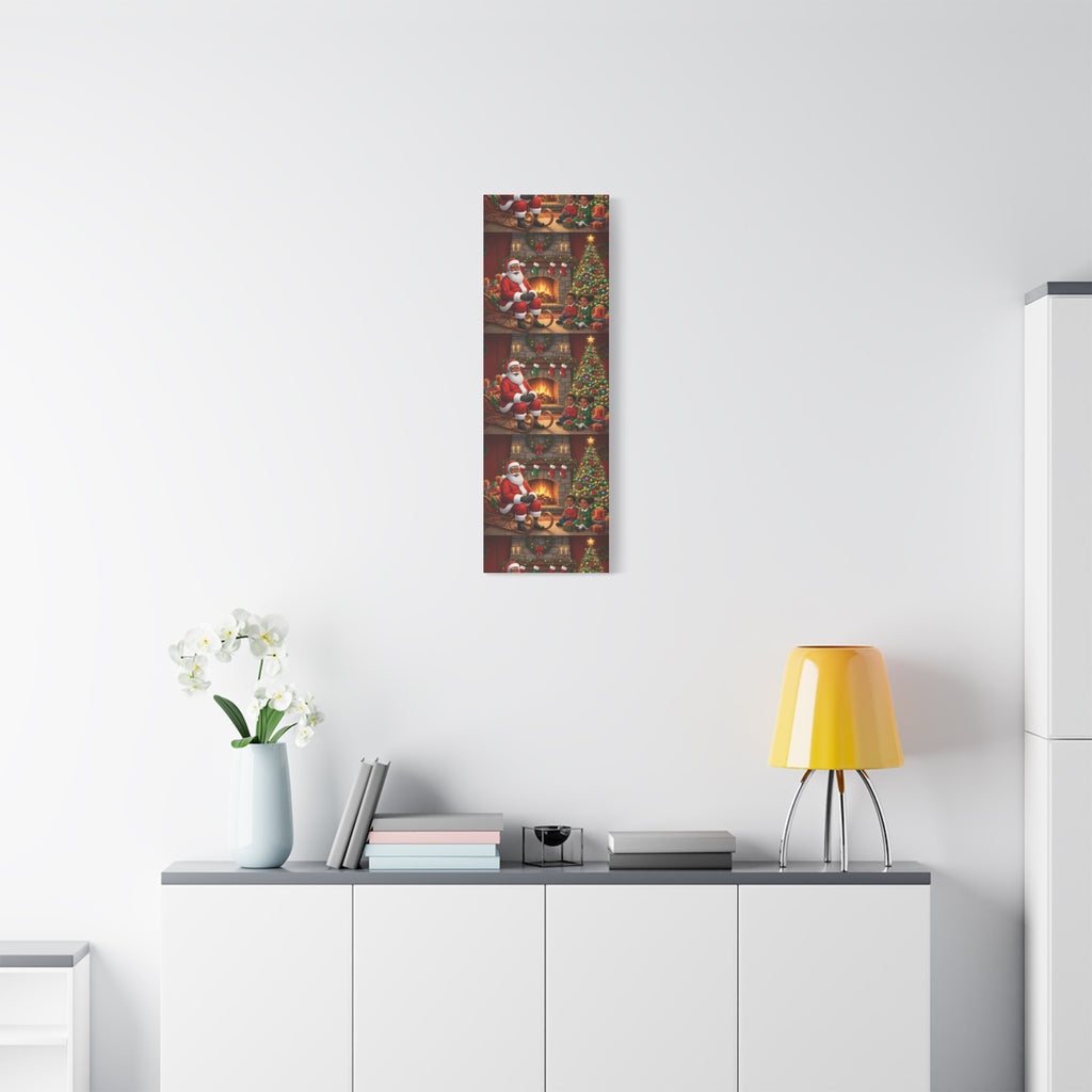 Christmas Santa Visit Canvas — Kids by the Fireplace Holiday Wall Art