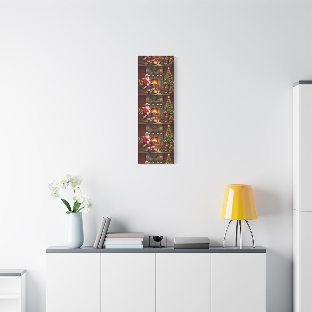 Christmas Santa Visit Canvas — Kids by the Fireplace Holiday Wall Art