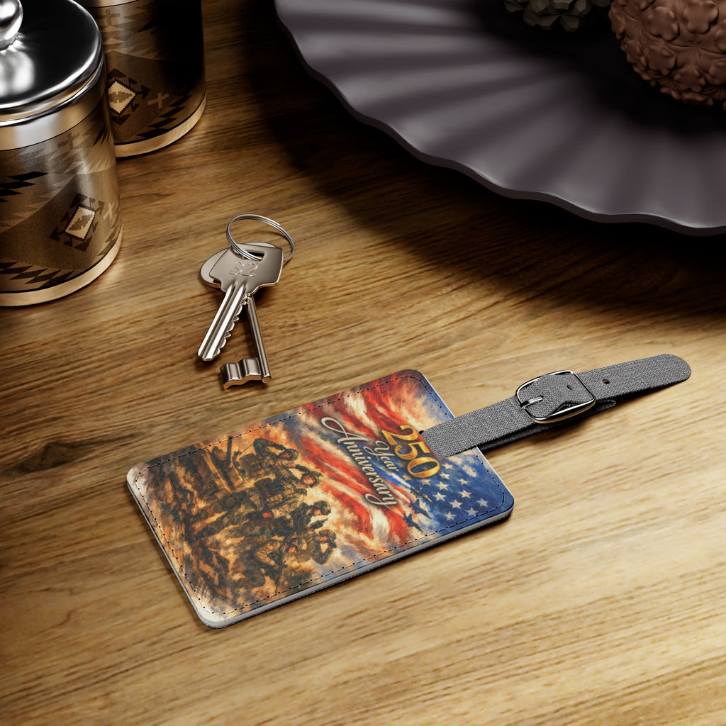 250th Anniversary Patriotic Luggage Tag — American Flag & Soldiers Rectangle