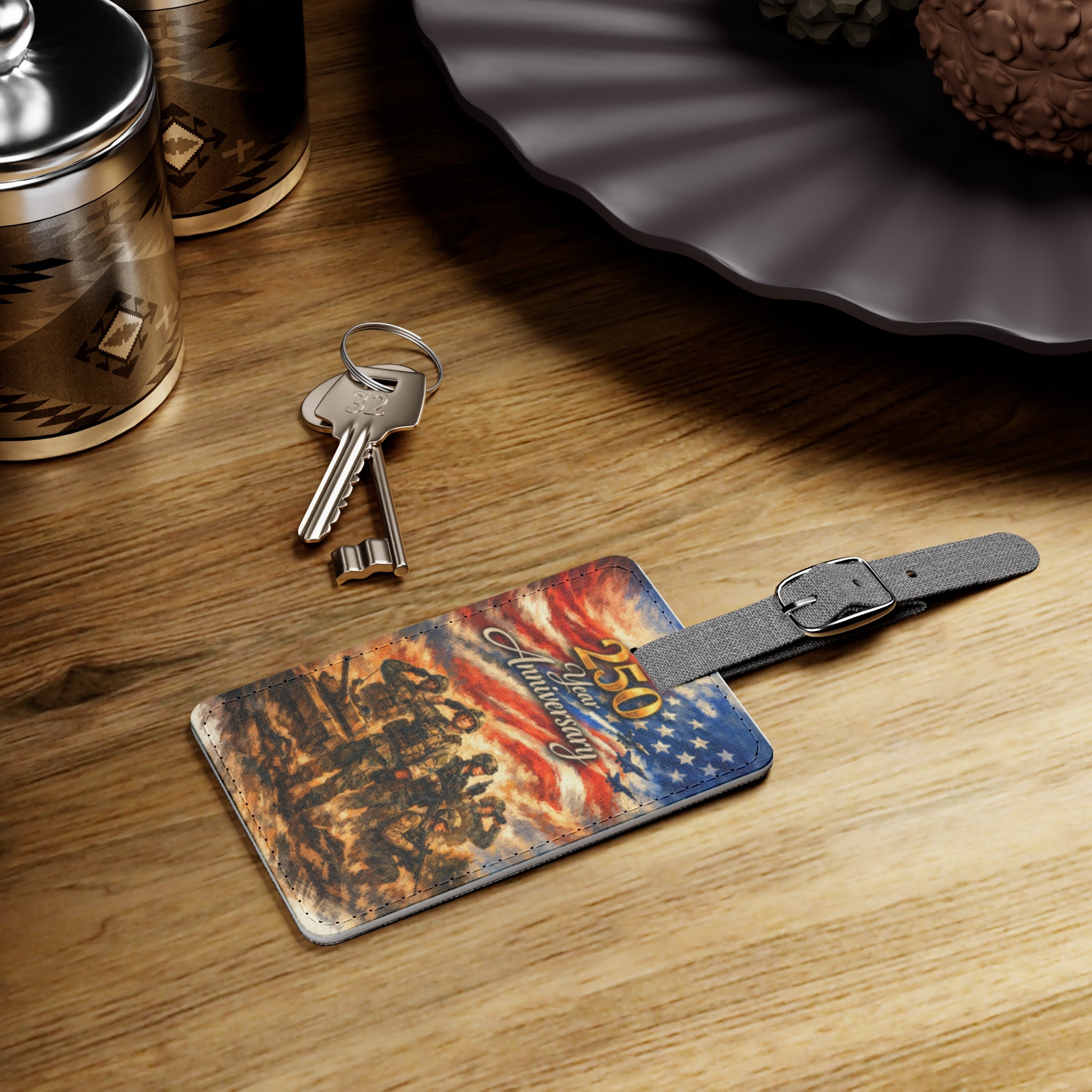 250th Anniversary Patriotic Luggage Tag — American Flag & Soldiers Rectangle