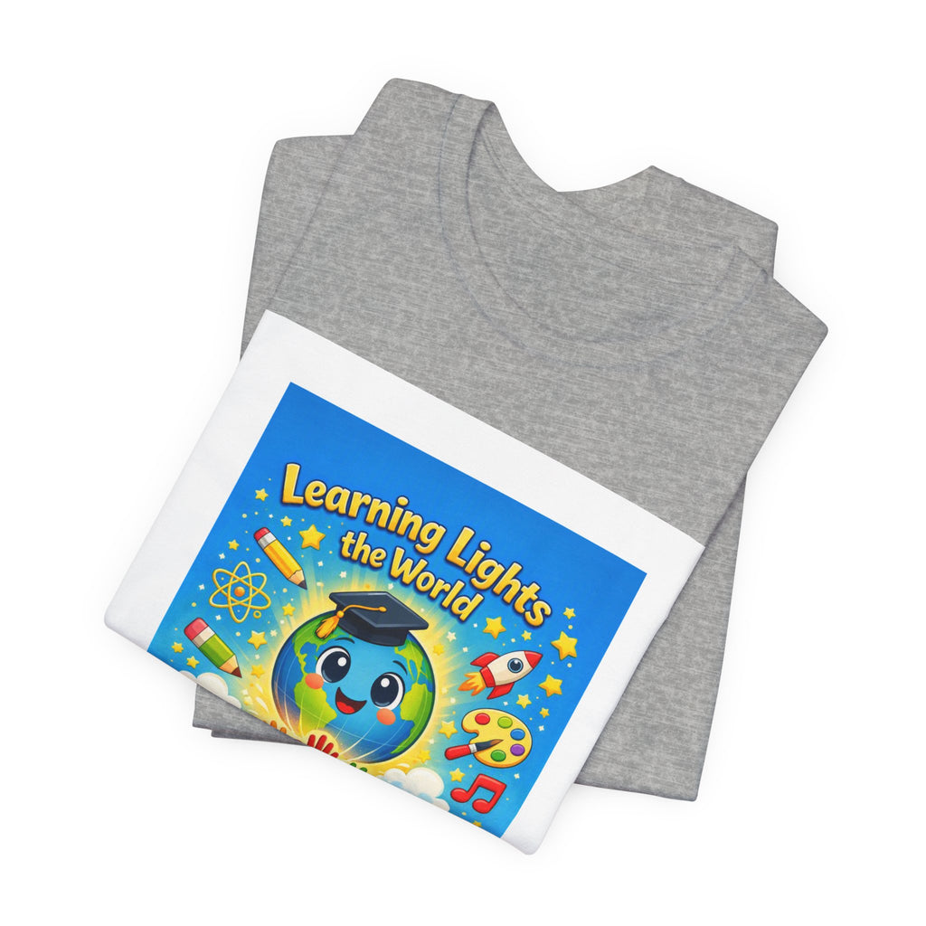 Kids Learning Tee — "Learning Lights the World" Educational Graphic T-Shirt