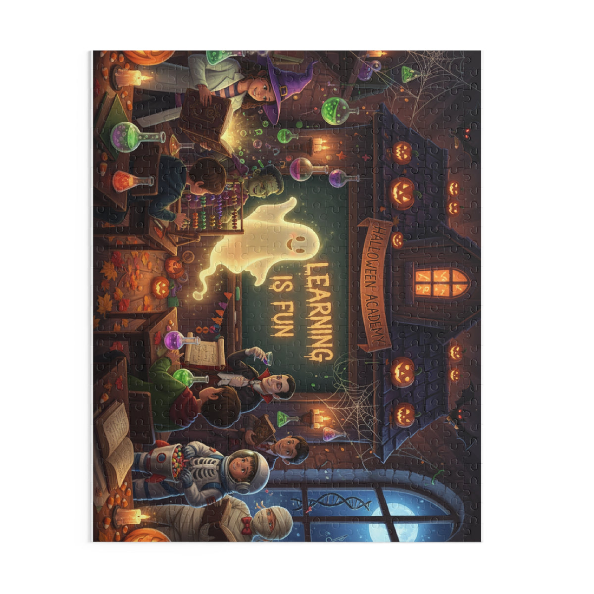 Halloween Classroom Puzzle — “Learning Is Fun” 120/252/500-Piece Jigsaw