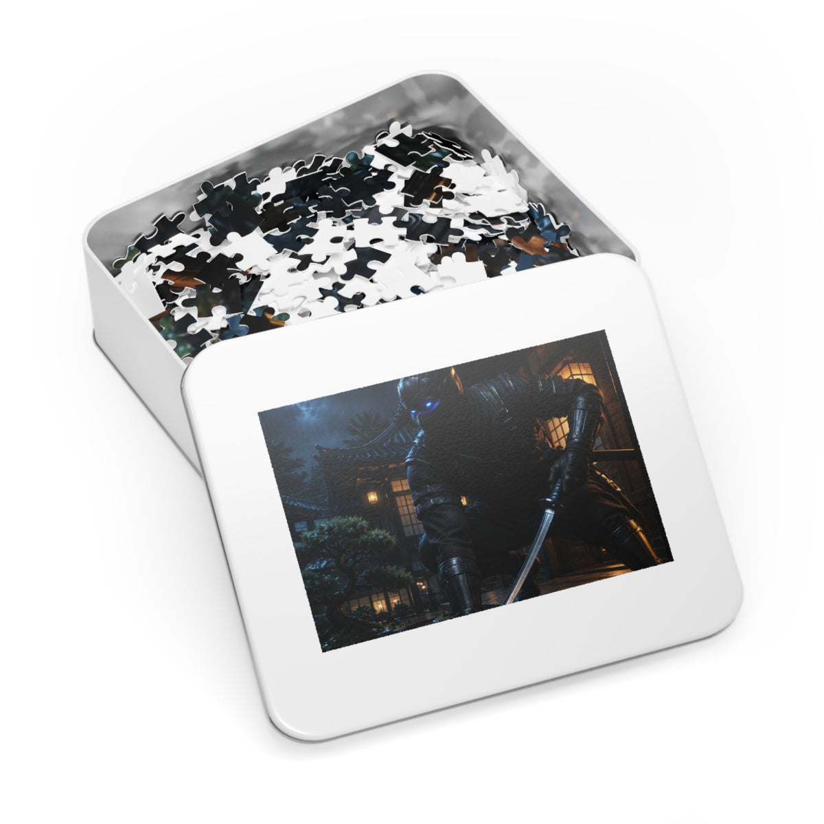 Ninja Night 500-Piece Jigsaw Puzzle with Tin — Stealth Samurai Sword Scene