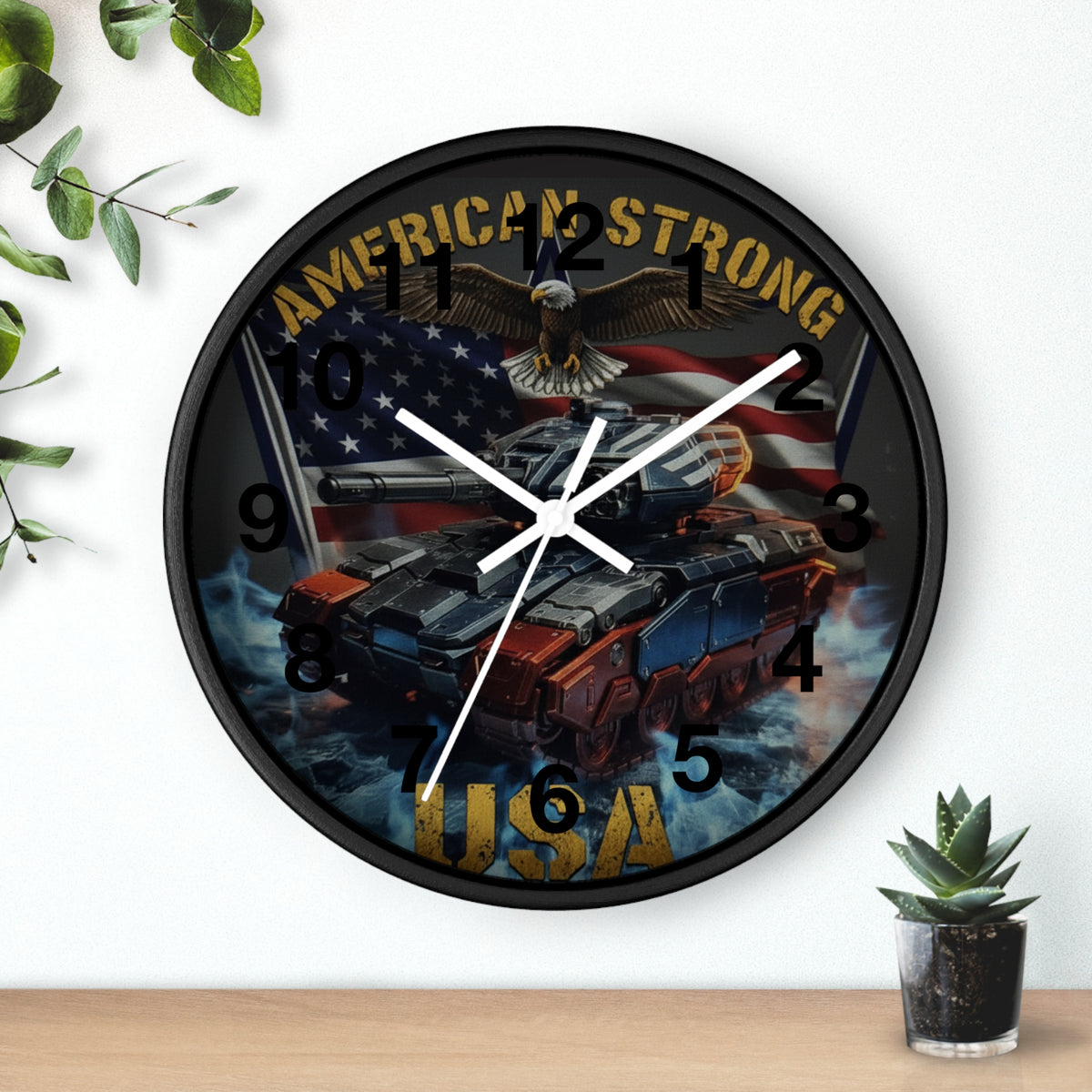American Strong USA Tank Wall Clock — Patriotic Military Home Decor