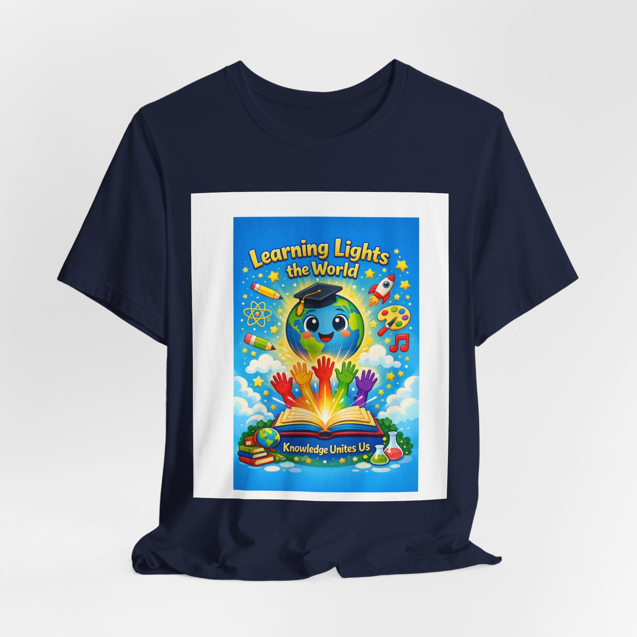 Kids Learning Tee — "Learning Lights the World" Educational Graphic T-Shirt